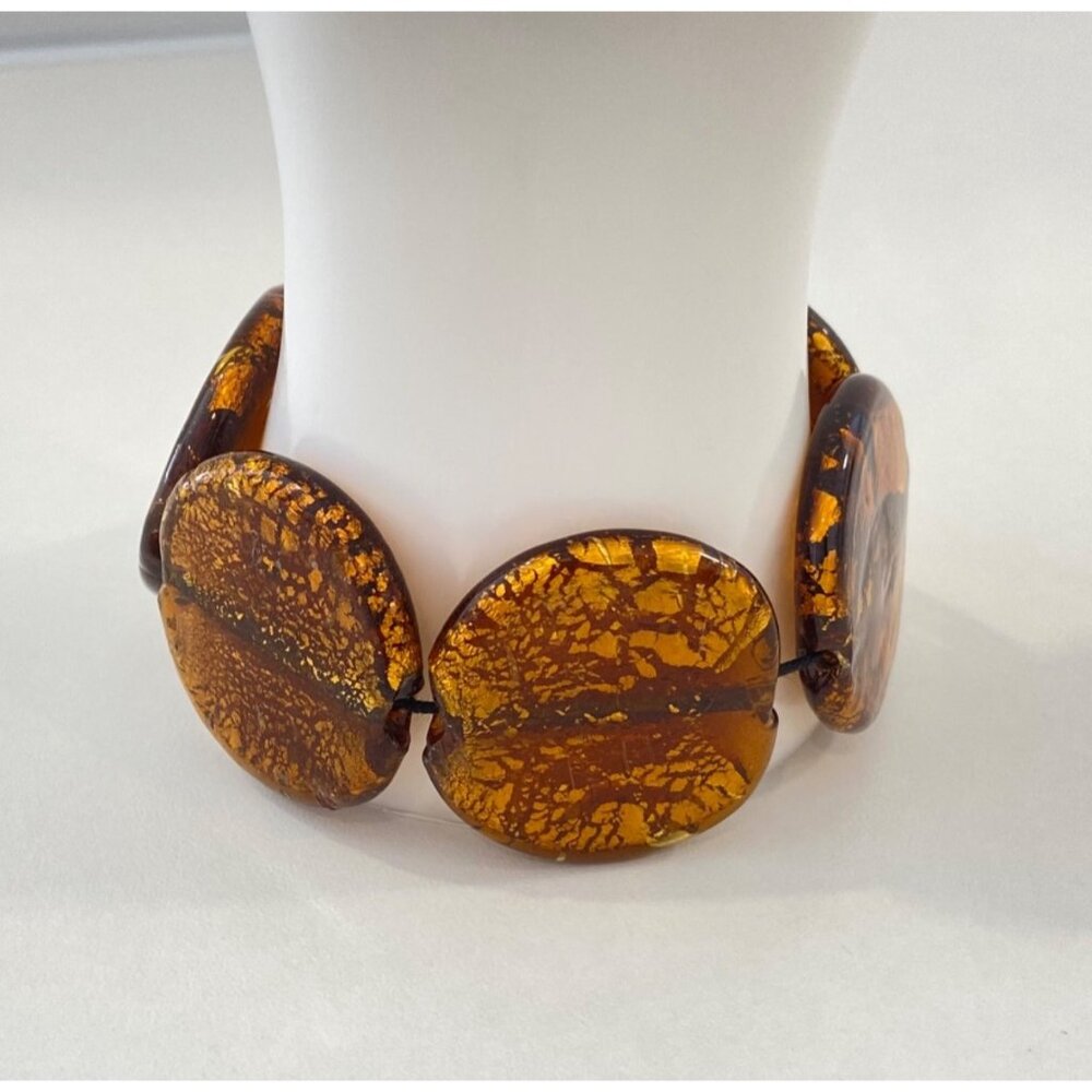 Vintage Murano Style Glass Disc Stretch Bracelet Boho Y2K Italian Art Jewelry 90